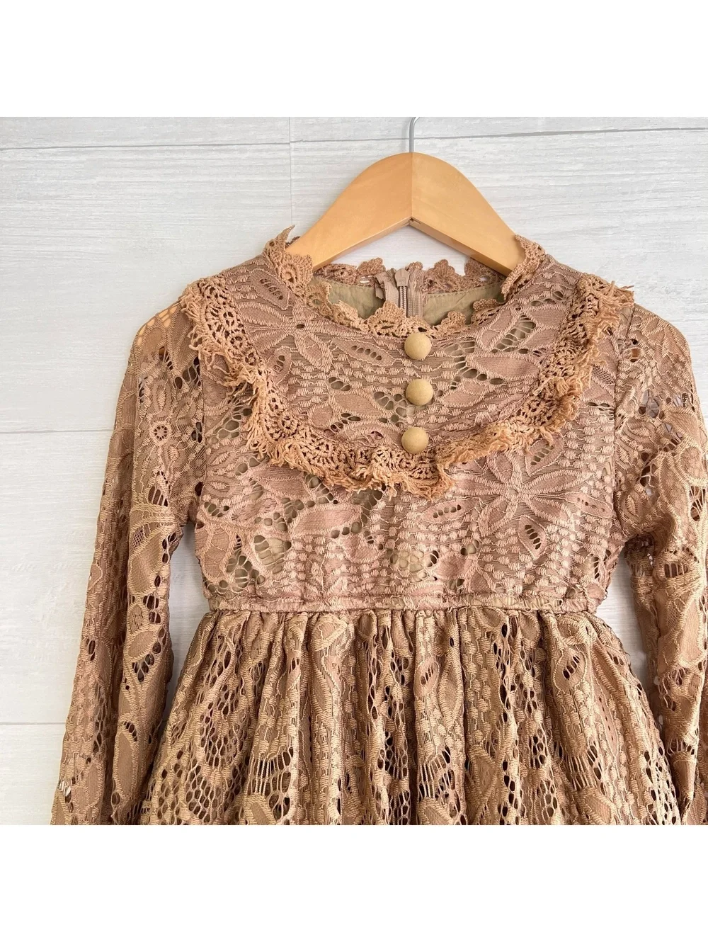 Trish Scully Child Girls Tan Crochet Lace Boho Hi-Low Dress Size 4
